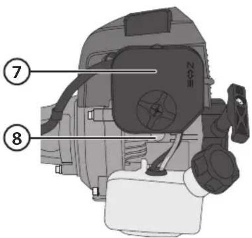 Technical diagram of a mechanical device with numbered annotations pointing to components 7 and 8.