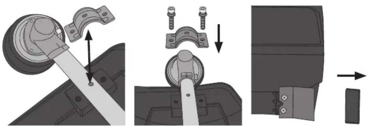 Technical diagram illustrating the assembly of a mechanical component with labeled parts and directional arrows indicating assembly steps.