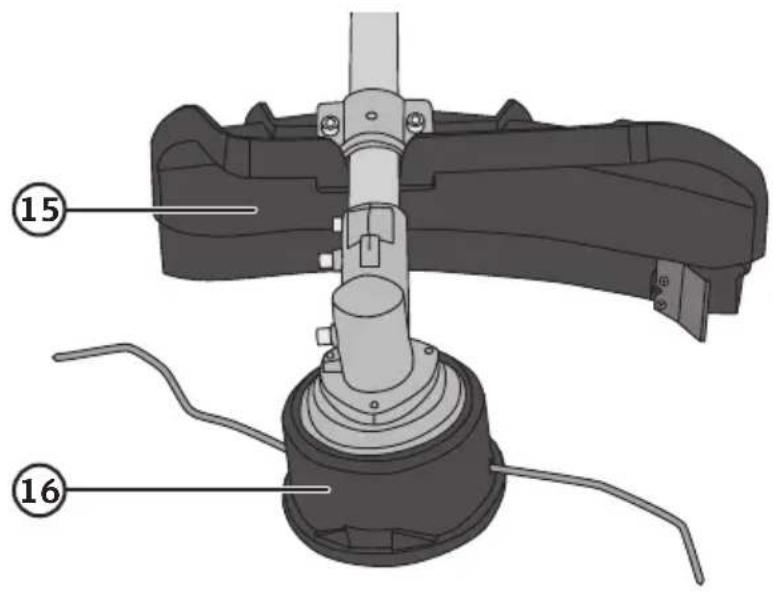 Technical diagram of a mechanical assembly with numbered parts labeled 15 and 16
