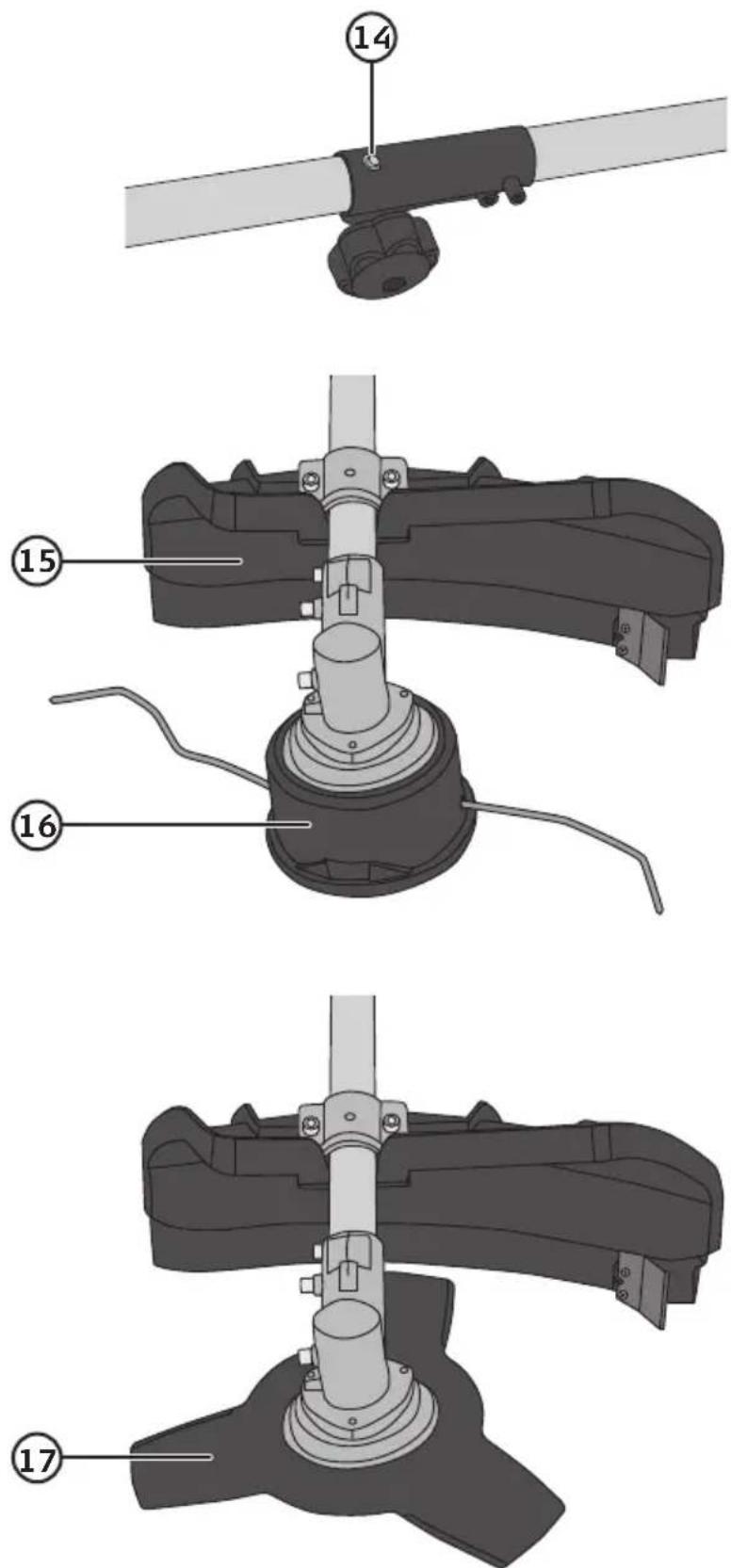 Technical diagram showing numbered parts of a mechanical device with labeled parts 14, 15, and 17.