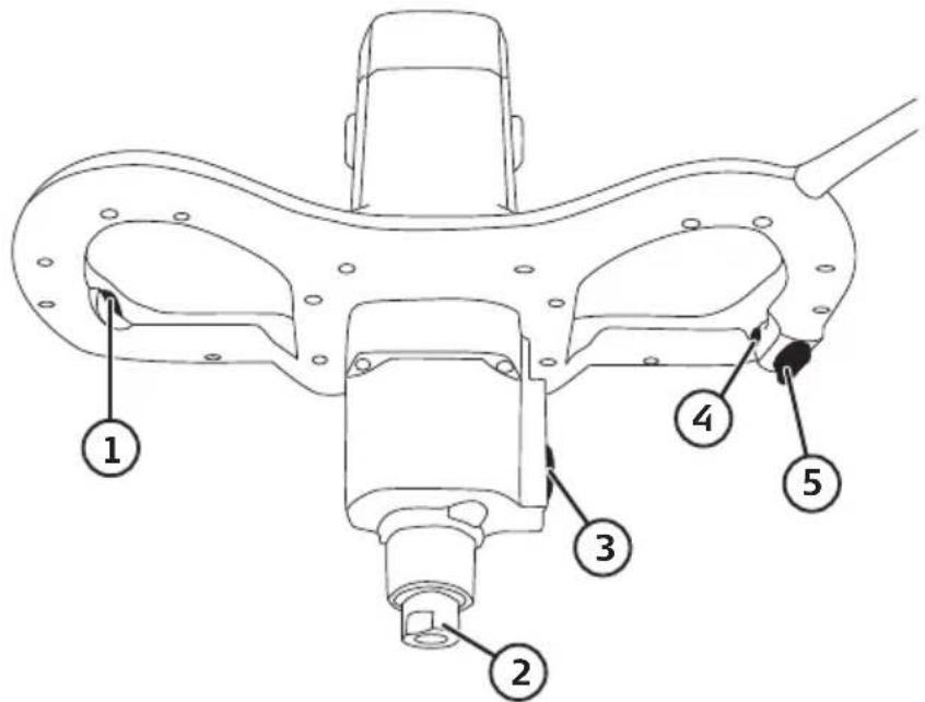 Technical diagram of a mechanical component with numbered parts labeled 1 to 5