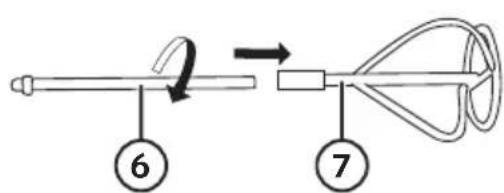 Diagram showing a mechanical device with labeled parts 6 and 7, indicating a rotation or assembly process.