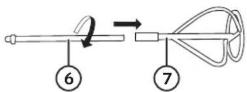 Diagram showing a mechanical device with labeled parts 6 and 7, indicating a process or assembly step.