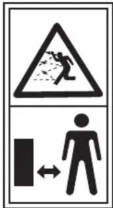 Safety warning sign showing hazard symbol and pictogram of a person falling into a barrier