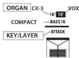 ORGAN CX-3 16' 16' VOX COMPACT BASS16 KEY/LAYER ATTACK