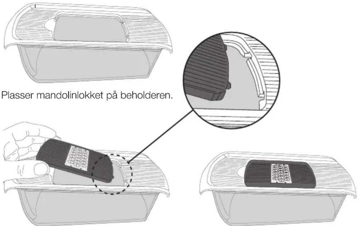 Plasser mandolinlokket på beholderen.