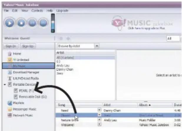 Yahoo! Music Jukebox File Edit View Controls Help Upgrade MUSIC jukebox Click here to upgrade a new Plus Welcome Guest! All Browse by Artist Artist All (4 artists) ( ) Andy Ulu Danny Chan 300y Select an artist to: Song Album Durat Need Danny Chan 4:40 Decisions Qay Qian Lend a Street 2:26 Nature Grid 5 Andy Lau Music Folder 3:06 Welcome! Yahoo! Music Jukebox 0:02
