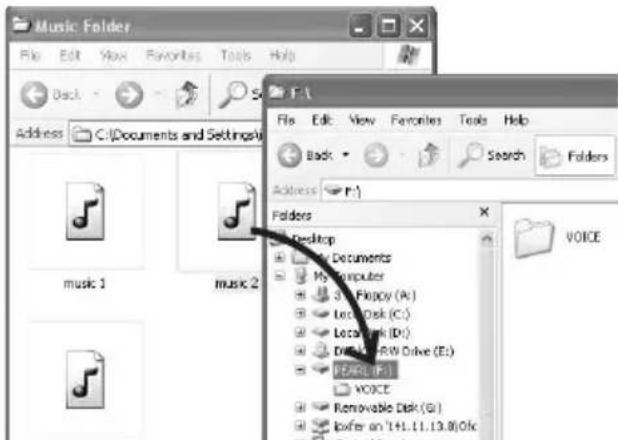 Music Folder File Edit View Favorites Tools Help Back Address C:\Documents and Settings\* Music 1 music 2 F:\\ Files Edit View Favorites Tools Help Back Search Folders Address F:) Folders Desktop My Documents My Computer 3.1 Floppy (A:) Lock Disk (C:) Local Disk (D:) Digital & RW Drive (E:) FAIR (F:) VOICE Removable Disk (G:) lower on '1+1.11.13.8' Ofc VOICE VOICE