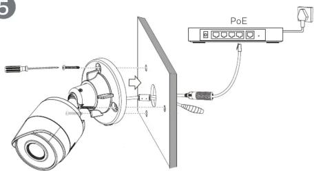 Technical diagram showing a mechanical assembly with labeled components and connections to a power outlet (PoE)