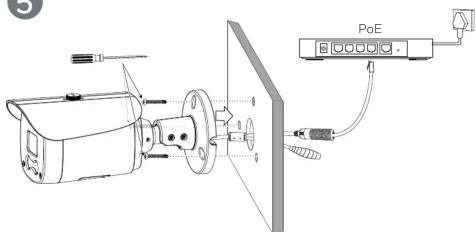 Technical diagram showing a mechanical assembly with labeled components and connection to a power outlet (PoE)