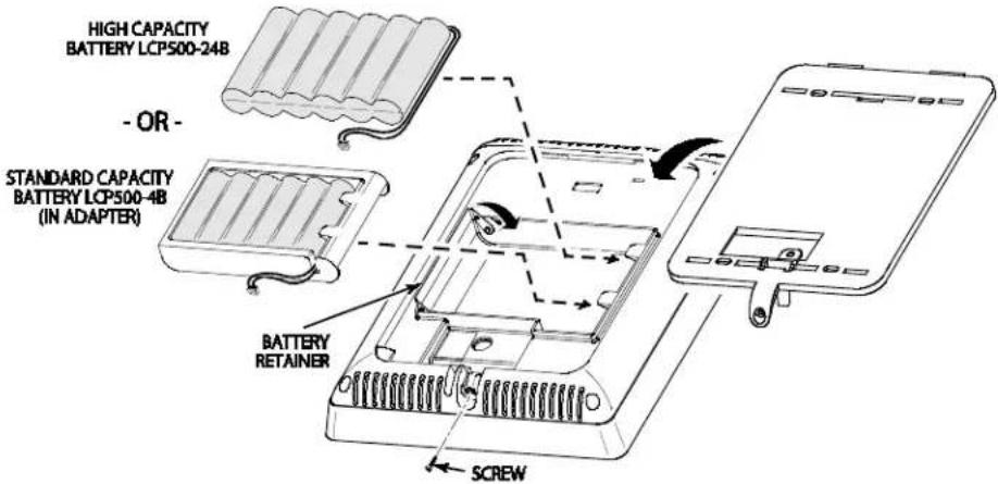 HIGH CAPACITY BATTERY LCP500-24B - OR - STANDARD CAPACITY BATTERY LCP500-4B (IN ADAPTER) BATTERY RETAINER SCREW