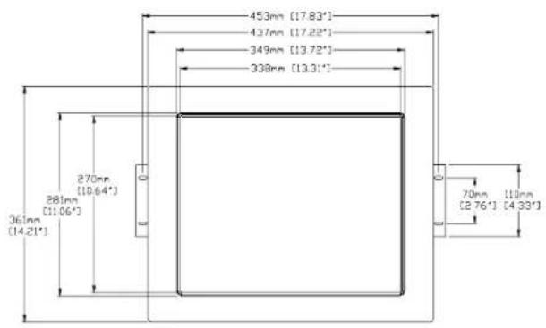 453mm [17.83°] 437mm [17.22°] 349mm [13.72°] 338mm [13.31°] 270mm [10.64°] 281mm [11.06°] 361mm [14.21°] 70mm 110mm [2.76°] [4.33°]