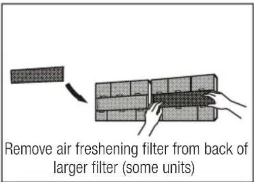 Remove air freshening filter from back of larger filter (some units)