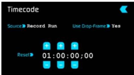 Timecode Source Record Run Use Drop-Frame Yes Reset 01:00:00;00
