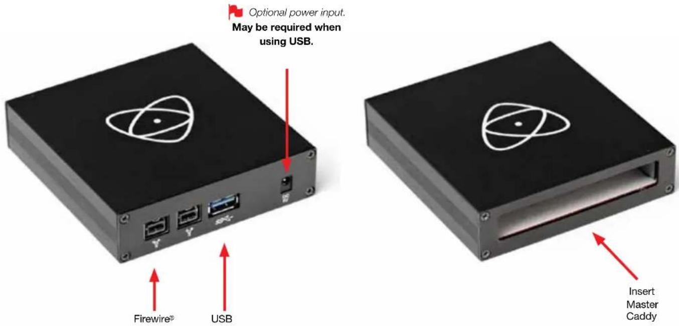 Optional power input. May be required when using USB. Firewire® USB Insert Master Caddy