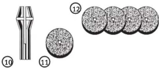 Diagram showing a mechanical component with numbered parts and circular features, likely illustrating a gear or cutting process.
