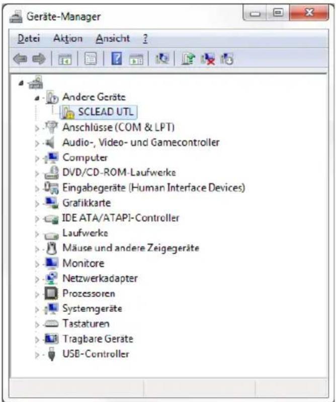 Geräte-Manager Datei Aktion Ansicht ? Andere Geräte SCLEAD UTL Anschlüsse (COM & LPT) Audio-, Video- und Gamecontroller Computer DVD/CD-ROM-Laufwerke Eingabegeräte (Human Interface Devices) Grafikkarte IDE ATA/ATAPJ-Controller Laufwerke Mäuse und andere Zeigegeräte Monitore Netzwerkadapter Prozessoren Systemgeräte Tastaturen Tragbare Geräte USB-Controller
