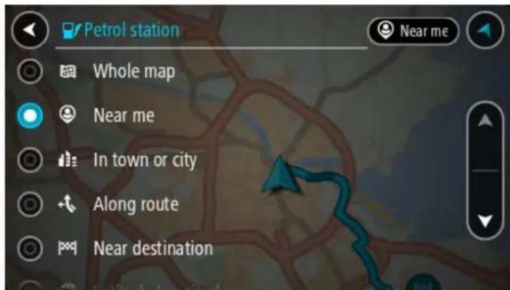 Petrol station Whole map Near me In town or city Along route Near destination
