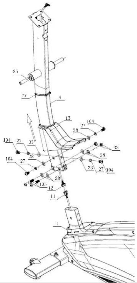 Technical diagram of a mechanical assembly with numbered components and labeled parts