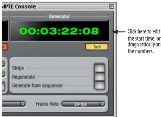 MPTE Console Generator 00:03:22:08 Click here to edit the start time, or drag vertically on the numbers. Stripe Regenerate Generate from sequencer Frame Rate 24 fps