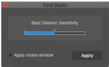 Find Beats Beat Detector Sensitivity Apply closes window Apply