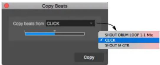 Copy Beats Copy beats from CLICK SHOUT DRUM LOOP 1.1 Mx ✓ CLICK SHOUT M GTR Copy