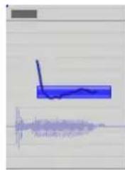 Scanned document snippet showing a blue rectangular box with a vertical line and a purple waveform below, likely from a software interface or report.