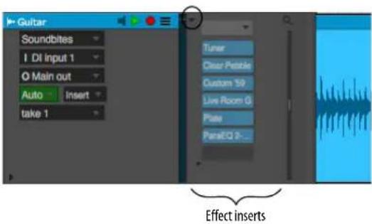 Guitar Soundblites I DI input 1 O Main out Auto Insert take 1 Tuner Clear Peable Custom 50 Live Room Q Pole ParaEQ 2... Effect inserts