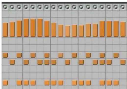 Digital logic timing diagram showing square waveforms on a grid with clocked input