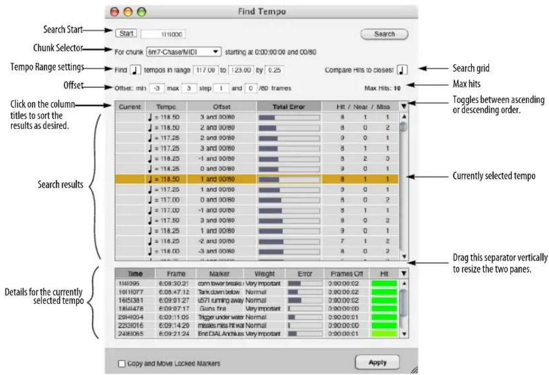 Find Tempo Search Start Start 111000 Search Chunk Selector For chunk 6m7-Chase/MIDI starting at 0:00:00:00 and 00/80 Tempo Range settings Find tempos in range 117.00 to 123.00 by 0.25 Compare Hits to closest Offset Offset: min -3 max 3 step 1 and 0 /60 frames Max Hits: 10 Click on the column titles to sort the results as desired. Search results Details for the currently selected tempo Current Tempo Offset Total Error Hit / Near / Miss = 118.50 3 and 00/80 8 1 1 = 118.50 2 and 00/80 8 0 2 = 117.25 2 and 00/80 9 0 1 = 117.25 3 and 00/80 8 1 1 = 118.25 -1 and 00/80 8 2 0 = 118.25 0 and 00/80 9 0 1 = 118.50 1 and 00/80 8 1 1 = 117.25 1 and 00/80 9 0 1 = 117.00 0 and 00/80 8 0 2 = 117.00 -1 and 00/80 8 1 1 = 117.50 3 and 00/80 8 0 2 = 118.25 1 and 00/80 9 0 1 = 118.25 -2 and 00/80 7 1 2 = 118.00 -3 and 00/80 8 0 2 Time Frame Marker Weight Error Frames Off Hit 144095 6:08:30:21 com tower breaks / Very important 0:00:00:62 1911077 6:08:47:12 Tank down below Normal 0:00:00:62 1645381 6:09:01:27 u57i running away Normal 0:00:00:62 184476 6:09:07:17 Guns fire Very important 0:00:00:63 244434 6:09:11:05 Trigger underwater Normal 0:00:00:61 2243165 6:09:14:26 missiles miss hit wall Normal I 0:00:00:63 2446165 6:09:21:24 End DIAL Anchless Very Important I 0:00:00:63 Copy and Move Locked Markers Apply