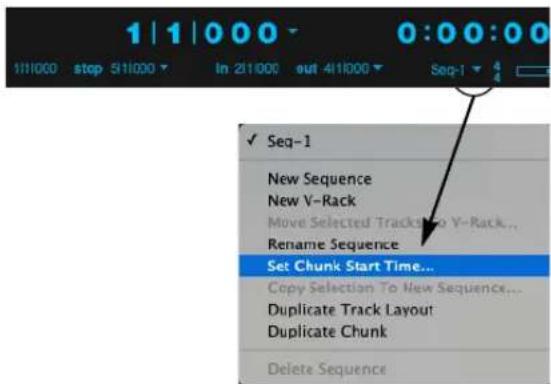 1 | 1 | 000 111000 stop 511000 In 211000 out 411000 Seq-1 Seq-1 New Sequence New V-Rack Move Selected Tracks to V-Rack... Rename Sequence Set Chunk Start Time... Copy Selection To New Sequence... Duplicate Track Layout Duplicate Chunk Delete Sequence