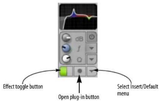 Effect toggle button Open plug-in button Select Insert/Default menu