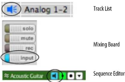 Analog 1-2 solo mute rec input Track List Mixing Board Acoustic Guitar Sequence Editor