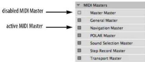 disabled MIDI Master active MIDI Master MIDI Masters Master Master General Master Navigation Master POLAR Master Sound Selection Master Step Record Master Transport Master
