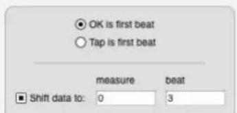 OK is first beat Tap is first beat measure beat Shift data to: 0 3