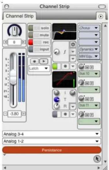 Channel Strip Channel Strip 0 solo mute rec input f Chorus Dynamic MW Equ. Latch bus 10 bus 11 Analog 3-4 Analog 1-2 Persistence