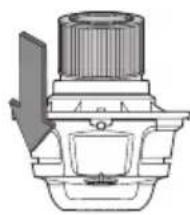Mechanical component diagram showing a shaft and housing with a downward arrow indicating direction (no text or symbols)