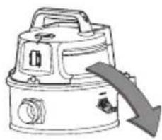 Line drawing of a portable air purifier with a downward arrow indicating cooling effect (no text or symbols)