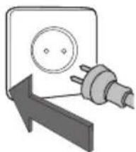 Simple line drawing of an electrical outlet with a plug and socket, no text or symbols present