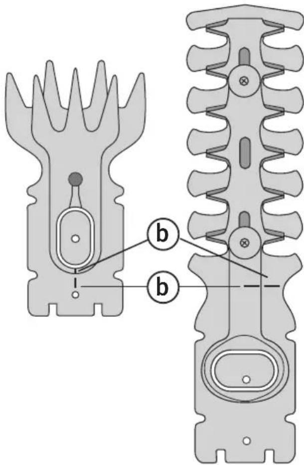 Technical diagram of a mechanical component with labeled parts b, showing internal structure and assembly details.