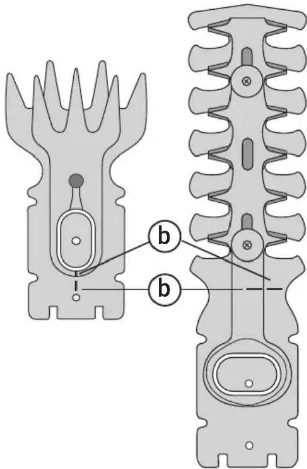 Technical diagram of a mechanical component with labeled parts b, showing internal structure and assembly details.