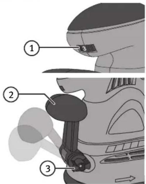 Diagram showing three labeled parts of a robotic device with numbered annotations