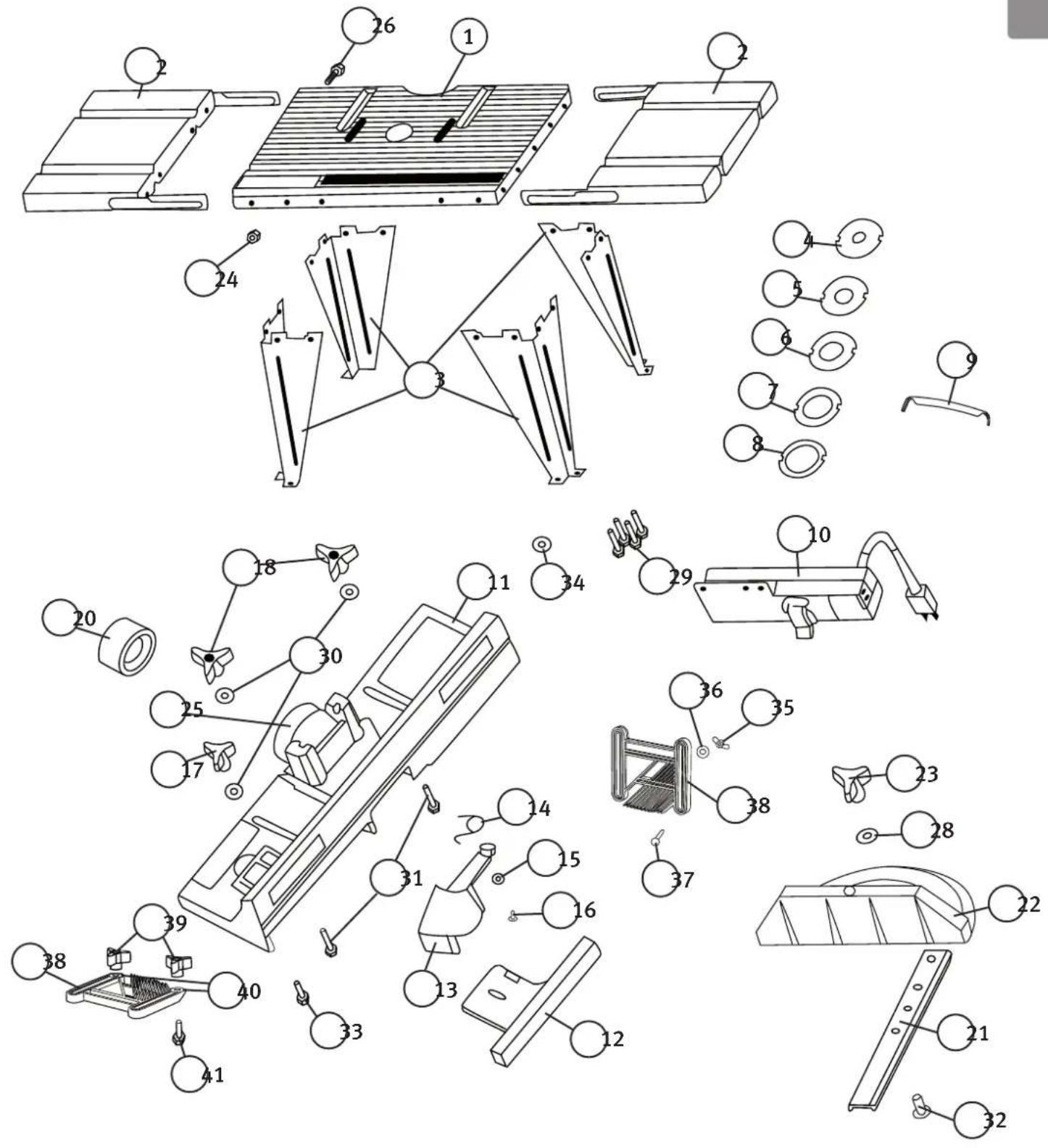 Exploded view diagram of a mechanical assembly with numbered components for identification
