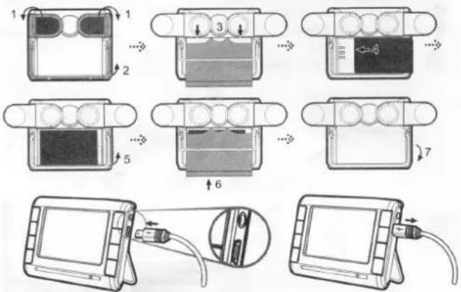 Diagram illustrating a device's internal components and cable installation, labeled with numbers 1 to 7.