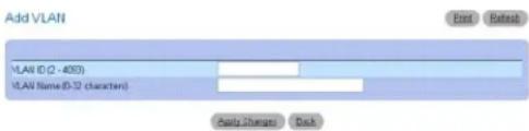 Add VLAN VLAN ID (2 - 403) VLAN Name (5.3 character) Apply Changes Back