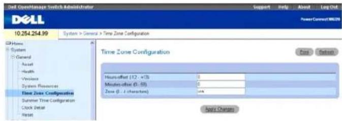 Sell OpenManage Switch Administrator DOLL 10.254.254.99 System > General > Time Zone Configuration Time Zone Configuration Hours-offset (12 - 3) Minutes-offset (0 - 6) Zone (0 - 1 character) Apply Options