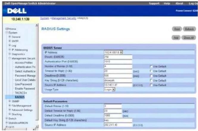 DELL PowerConnect M6220 - RADIUS-Einstellungen - 1