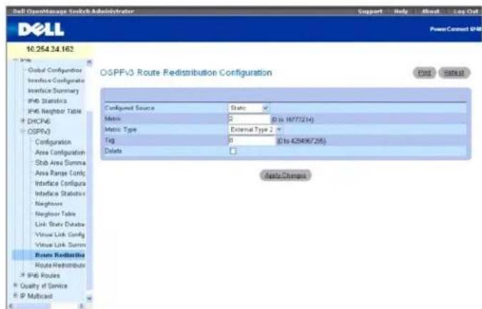 DELL PowerConnect M6220 - Konfigurieren der OSPFv3-Routenumverteilung - 1