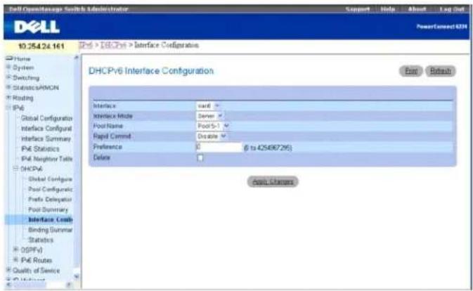 DELL PowerConnect M6220 - Konfigurieren einer DHCPv6-Schnittstelle für den Serverschnittstellenmodus - 1