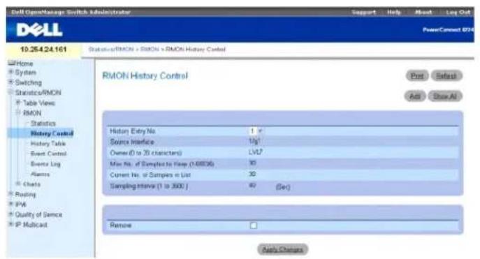 DELL PowerConnect M6220 - Statistiken der RMON-Verlaufssteuerung - 1